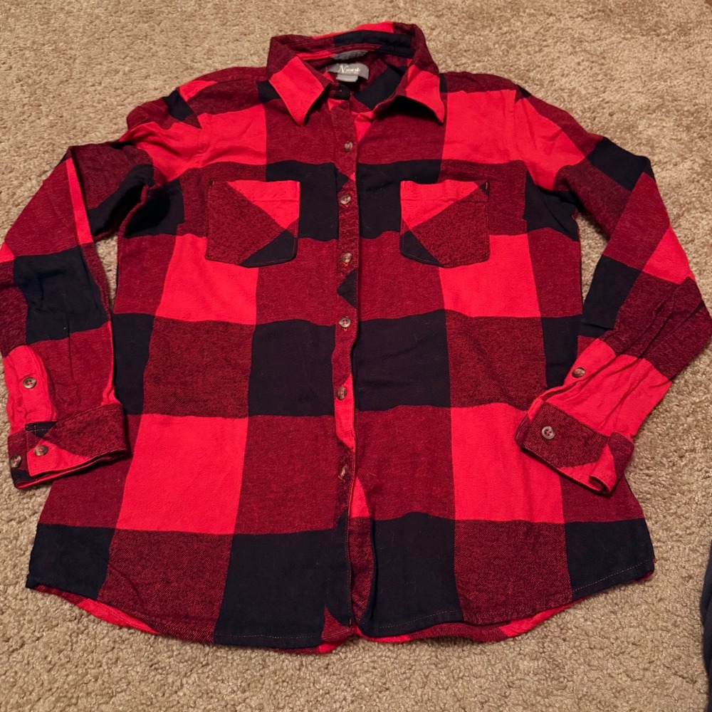 Natural Reflections Red Black Buffalo Plaid Flannel Shirt Womens Large Cotton